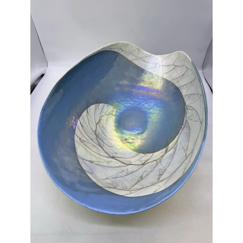 VTG Murano Italian Art Glass Bowl Sea Shell XL 21” Folded Fornace Ferro RARE
